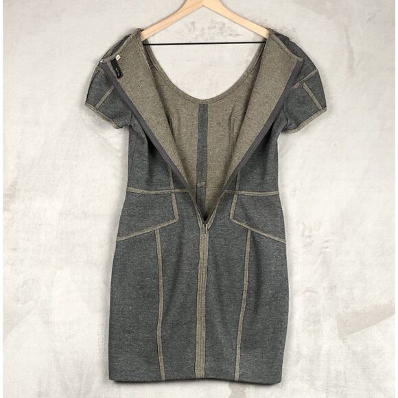 ANTHROPOLOGIE SINE Wool Blend Dress Sz 8 Gray Beige‎ Raw Edges Patchwork S/S - Picture 3 of 10